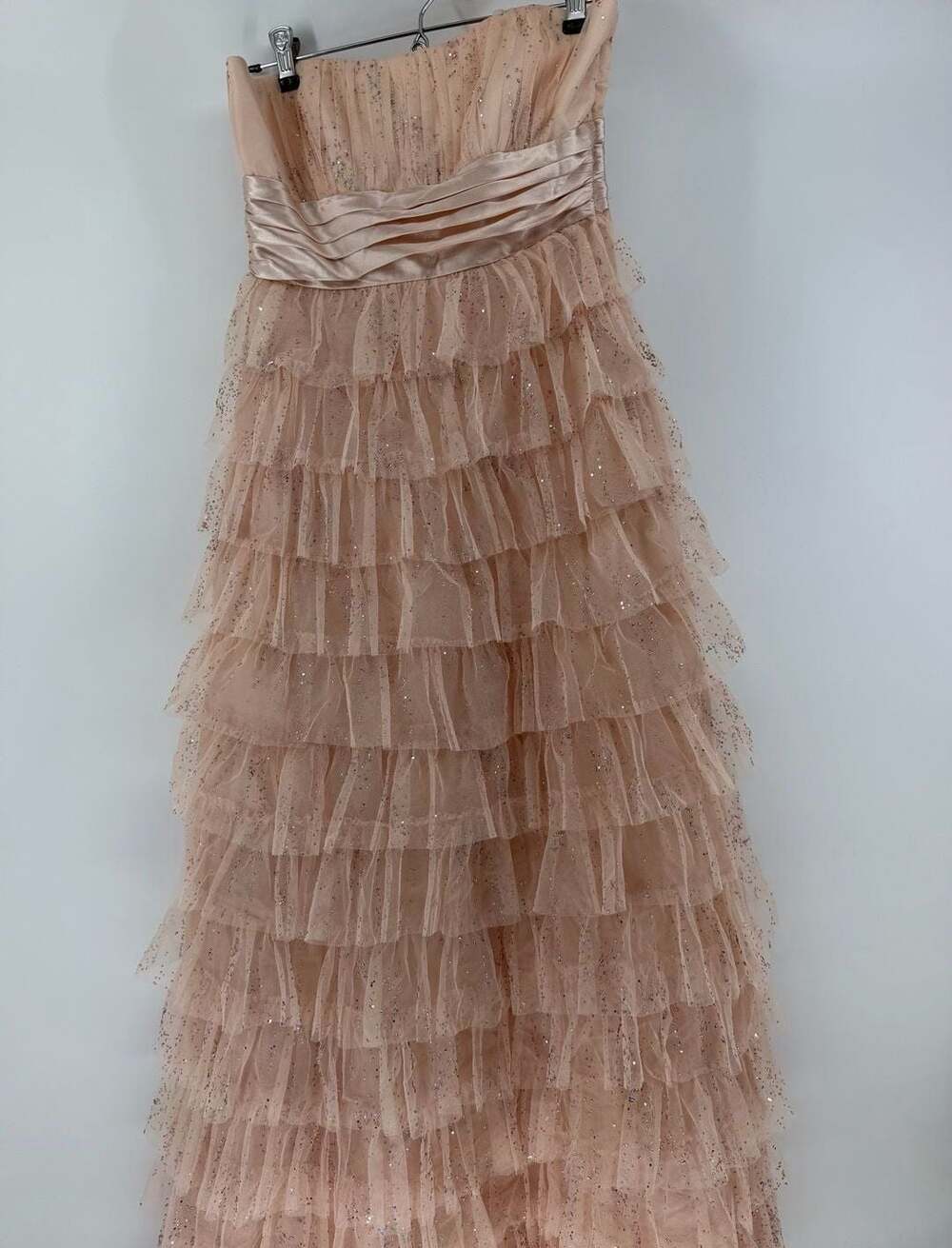Steppin’ Out Size S Blush Glitter Fairycore Princess Tiered Ruffle Prom Dress